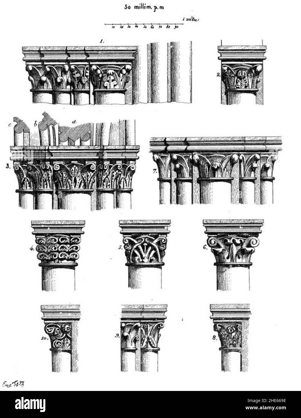 Saint-Germer-de-Fly (60), abbatiale, chapiteaux des Piles composées et des grandes arcades. Stockfoto