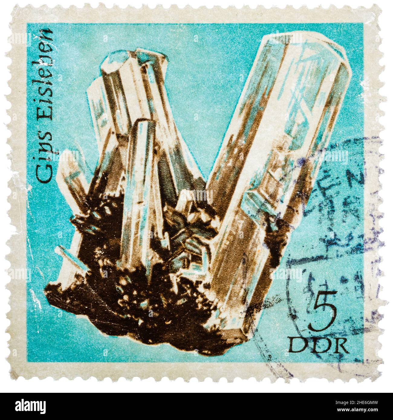 Die in der DDR gedruckte Briefmarke zeigt Halbedelsteine Stockfoto