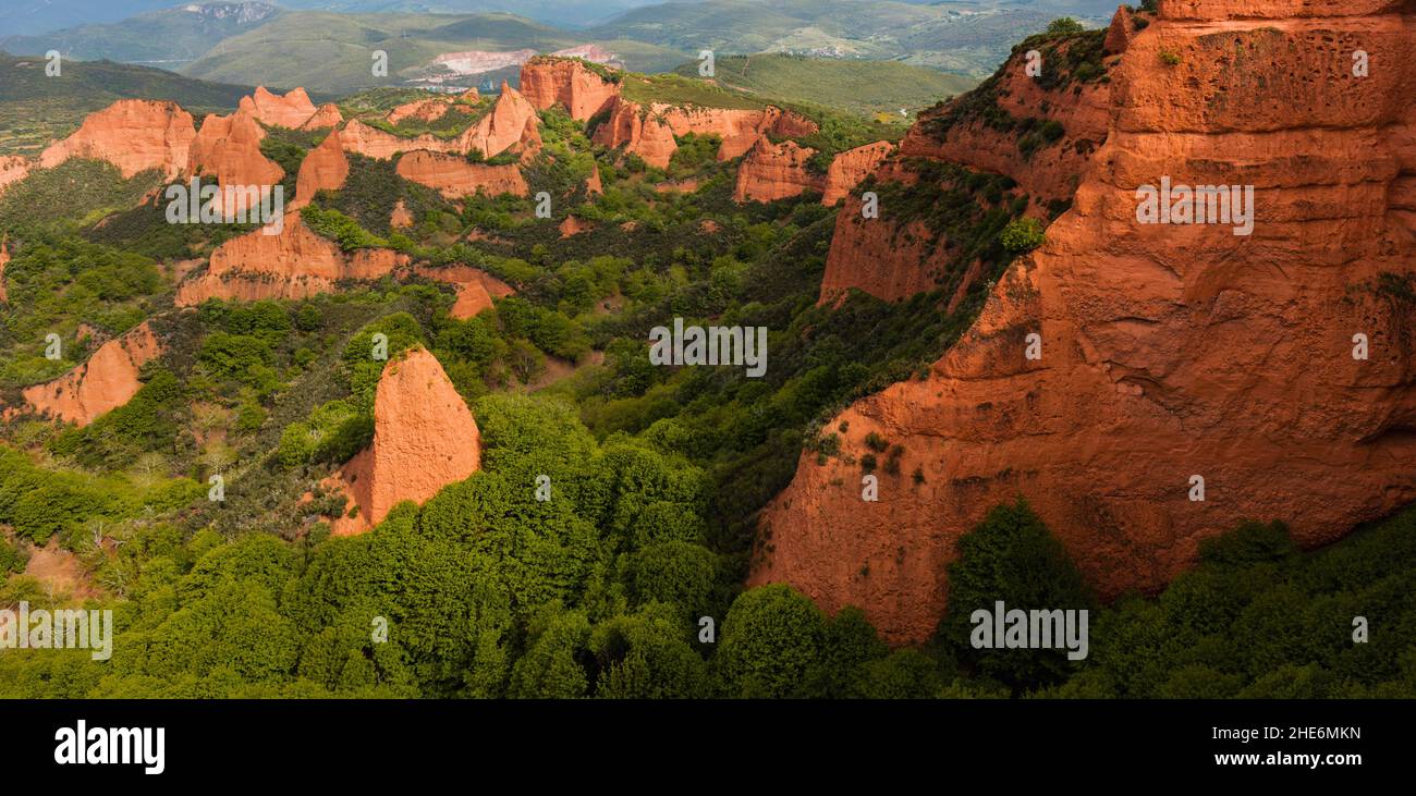 Las Medulas, Provinz León, Kastilien und Leon, Spanien.  Die römischen Goldminen-Website von Las Medulas ist ein UNESCO-Weltkulturerbe.  Die Gegend war exploit Stockfoto