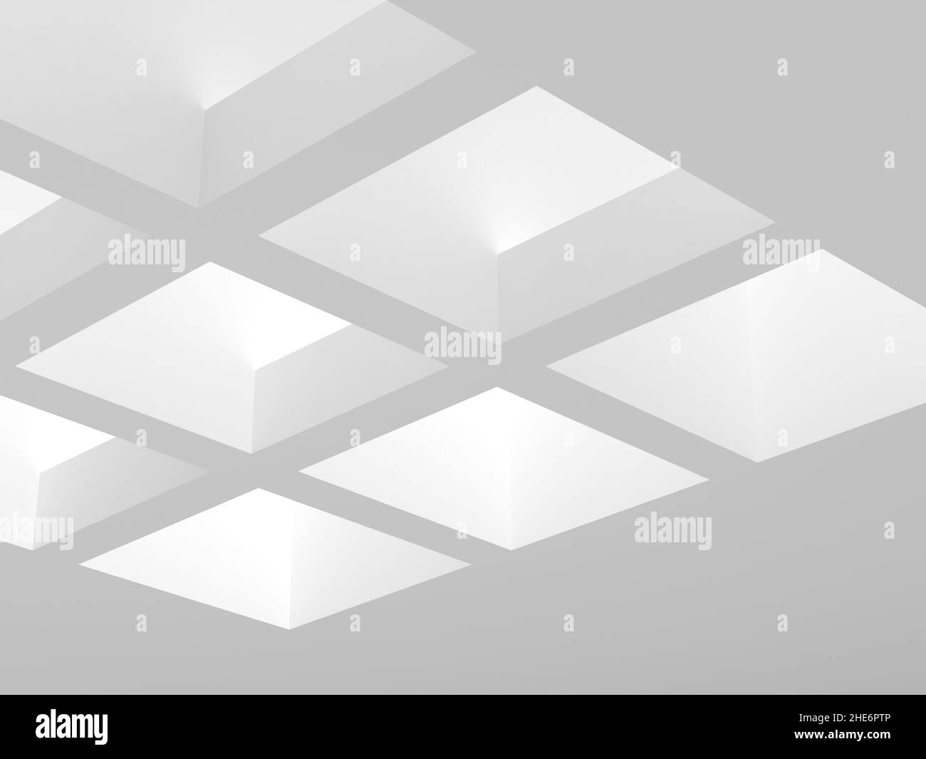 Abstrakter architektonischer Hintergrund mit weißen Dachfenstern. 3D Rendering-Illustration Stockfoto