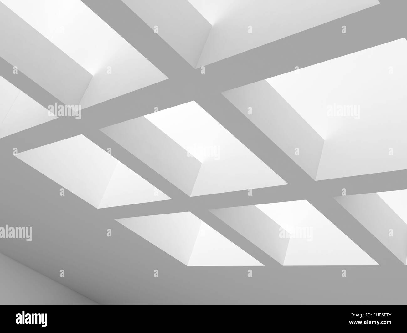 Abstrakter minimaler architektonischer Hintergrund. Weiße Dachfenster-Designelemente mit weichen Schatten. 3D Rendering-Illustration Stockfoto