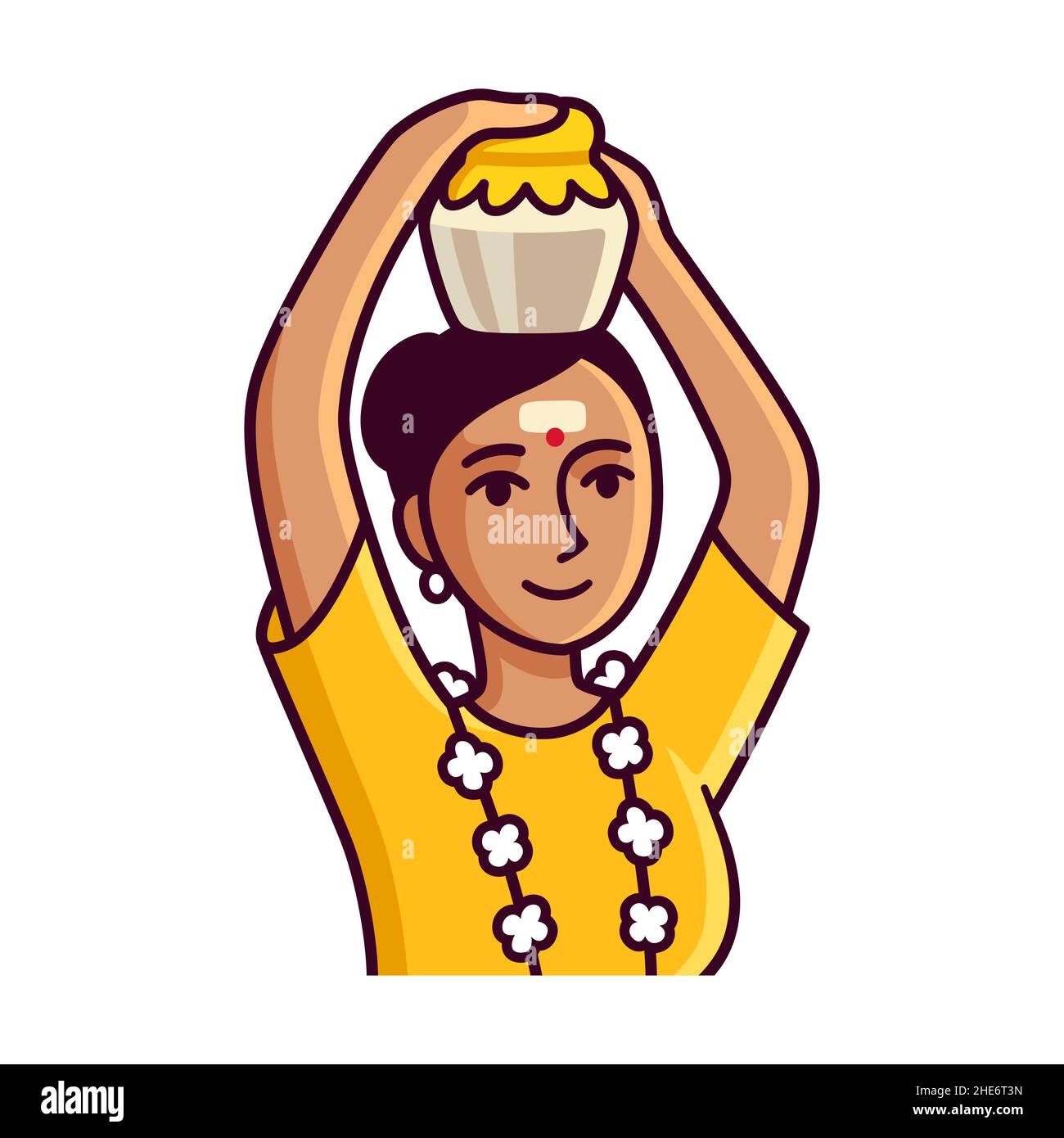 Niedliche Cartoon-Frau mit Milchtopf (paal kudam) für Thaipusam, Tamil Hindu Festival. Isolierte Zeichnung, Vektor-Clip-Art-Illustration. Stock Vektor