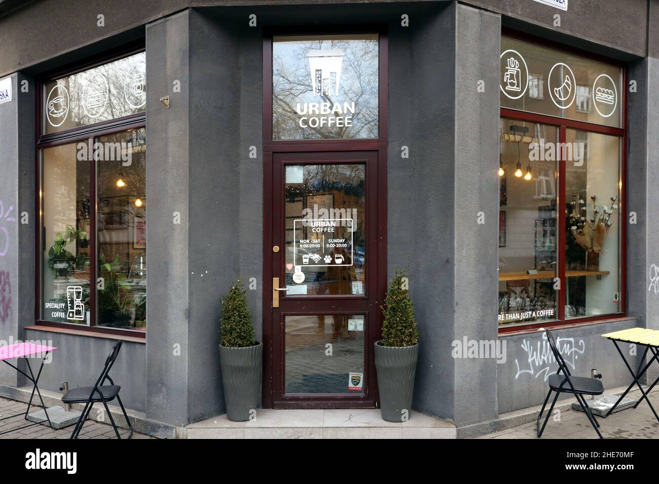 Krakau. Krakau. Polen. Urban Coffee Café im Ladenlokal. Stockfoto