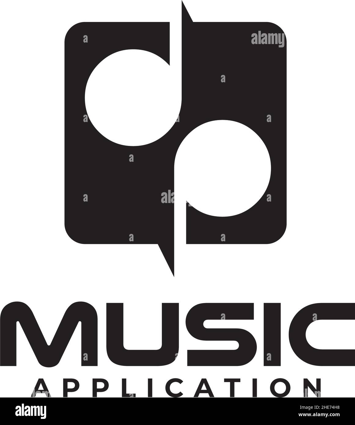 Musik-App-Logo-Design mit Vektornote, Musikwelle, Disc-Symbol Stock Vektor