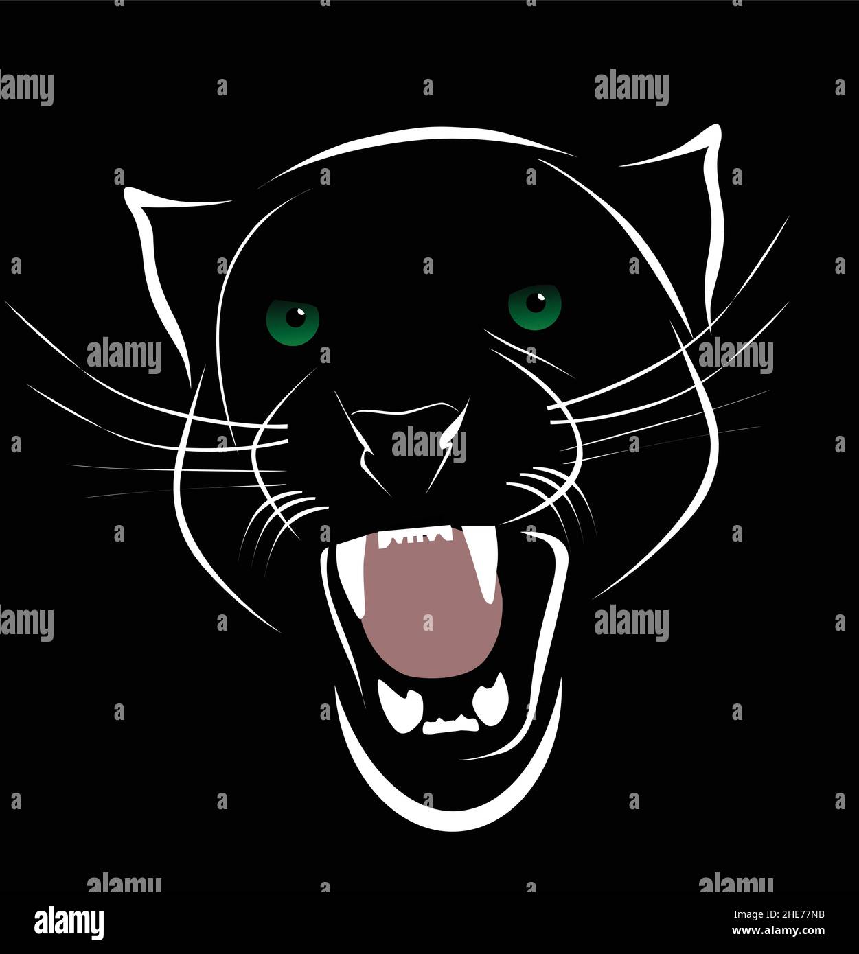 Wütend schwarzen Panther brüllend Porträt Tattoo Hand zeichnen Vektor Silhouette Stock Vektor