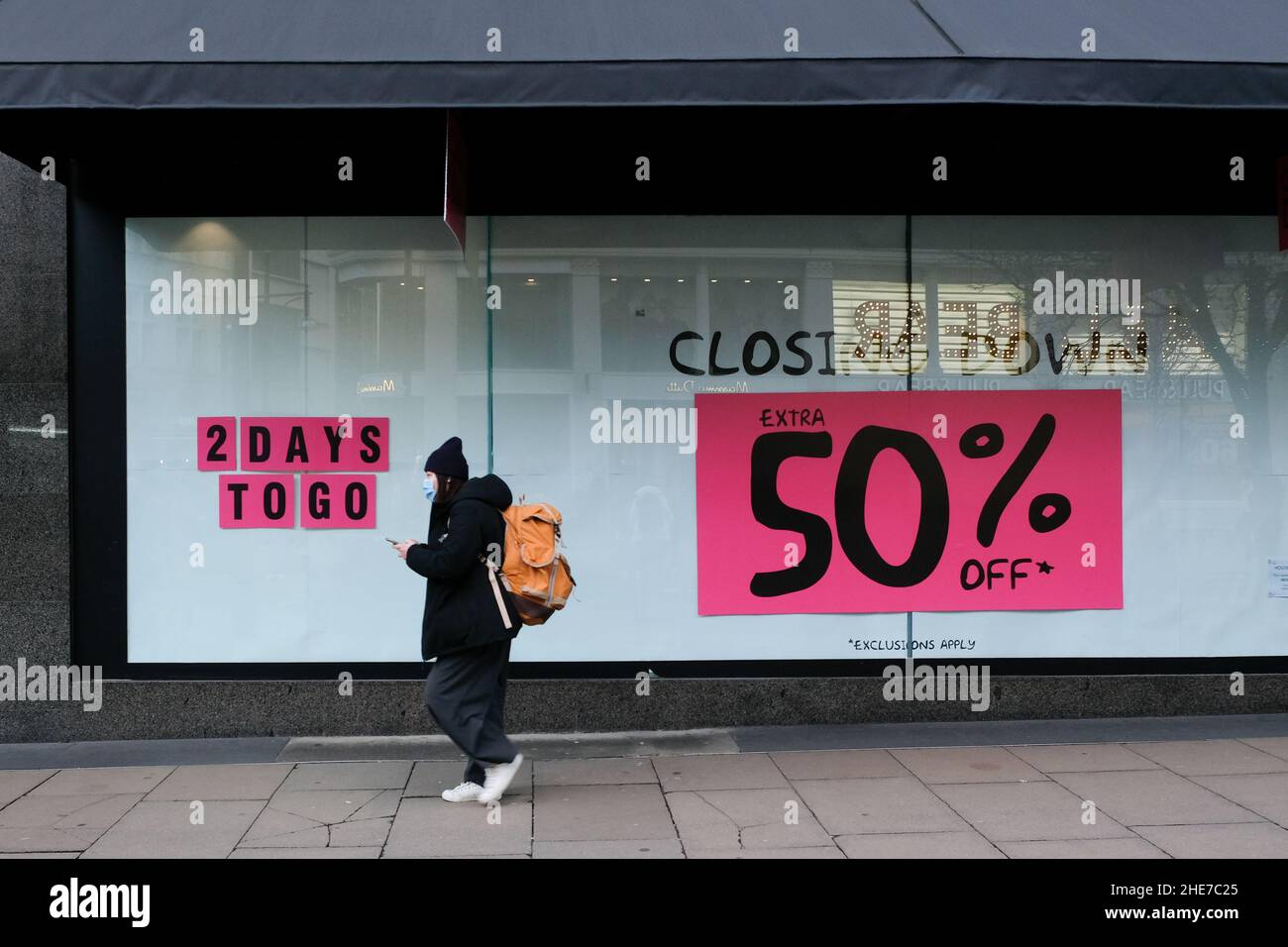 Oxford Street, London, Großbritannien. 9th. Januar 2022. Der Flagship-Store von House of Fraser in der Oxford Street schließt in zwei Tagen. Kredit: Matthew Chattle/Alamy Live Nachrichten Stockfoto