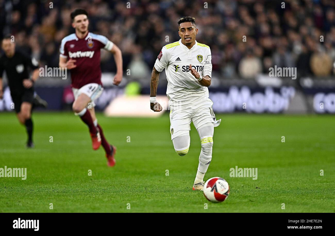 London, Großbritannien. 9th Januar 2022. London, Großbritannien, 9th. Januar 2022Raphinha (Leeds) während des West Ham gegen Leeds Emirates FA Cup 3rd im London Stadium Stratford. Quelle: MARTIN DALTON/Alamy Live News Stockfoto