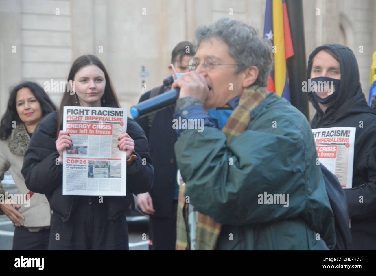Demonstranten kamen zur Bank von england, um die Rückgabe von Goldlagerstätten zu fordern, trotz gerichtlicher Entscheidungen. Stockfoto