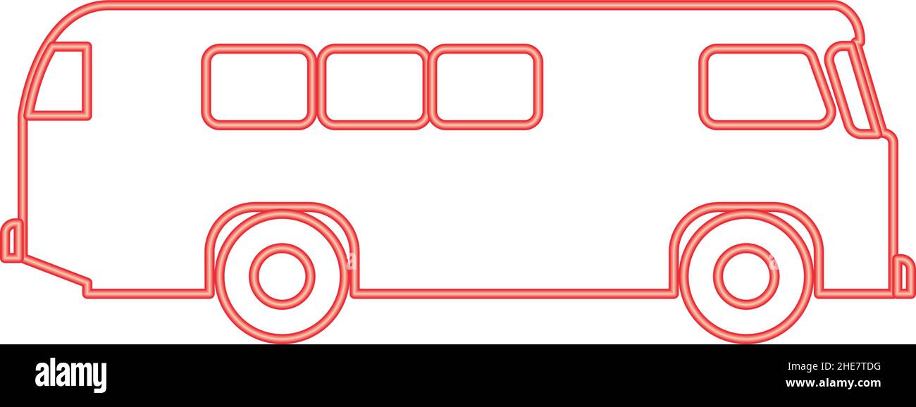 Neon Retro Bus rot Farbe Vektor Illustration Bild flach Stil Licht Stock Vektor