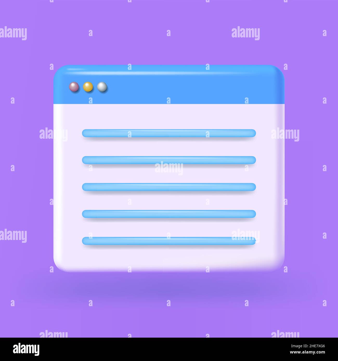 3D Website-Fenstermockup isoliert auf violettem Hintergrund. Stock Vektor