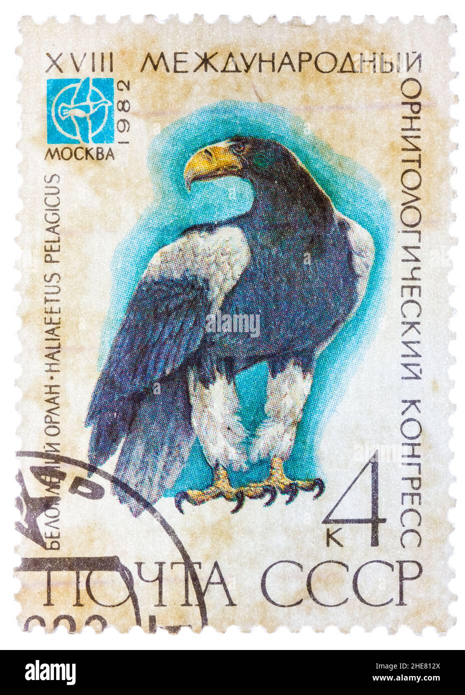 Stempel gedruckt in der UdSSR (Russland) zeigt einen Vogel Haliaeetus pelagitus Stockfoto