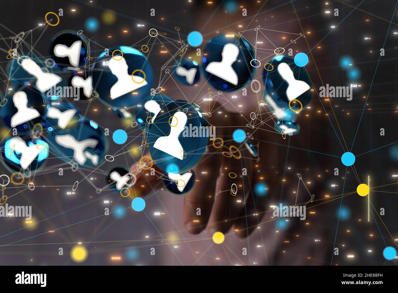 Männliche Hand Silhouette Zeichnung digitale Organisation Netzwerk Stockfoto