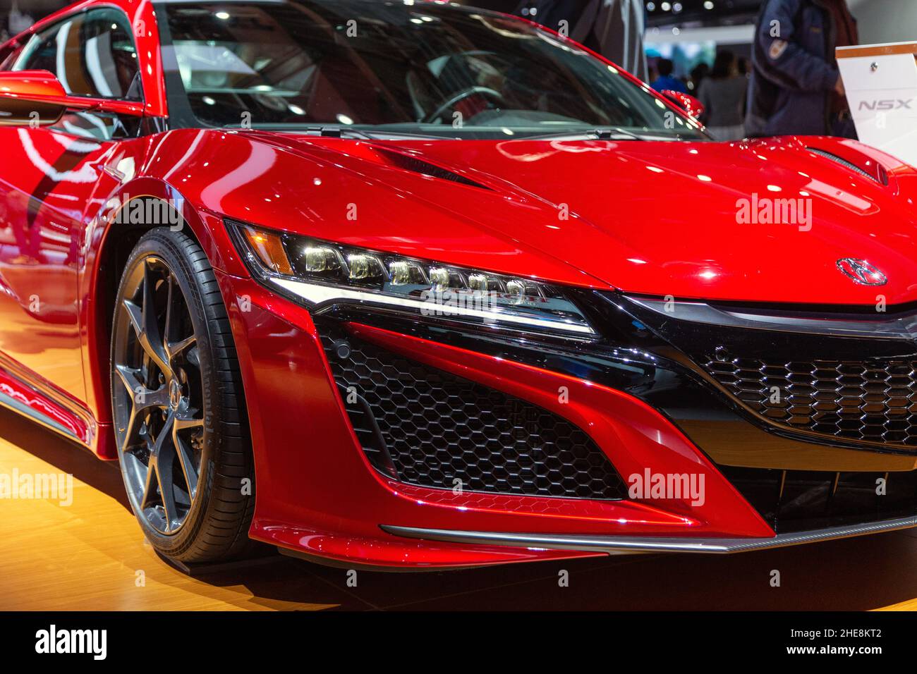 Ein roter Sportwagen Acura NSX auf der North American International Auto Show. Stockfoto