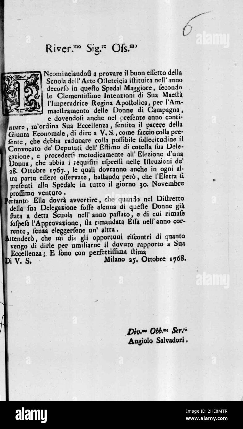 Salvadori, Angelo – Incominciandosi a provare il buon effetto della scuola dell'arte ostetricia, 1768 – BEIC 15163716. Stockfoto