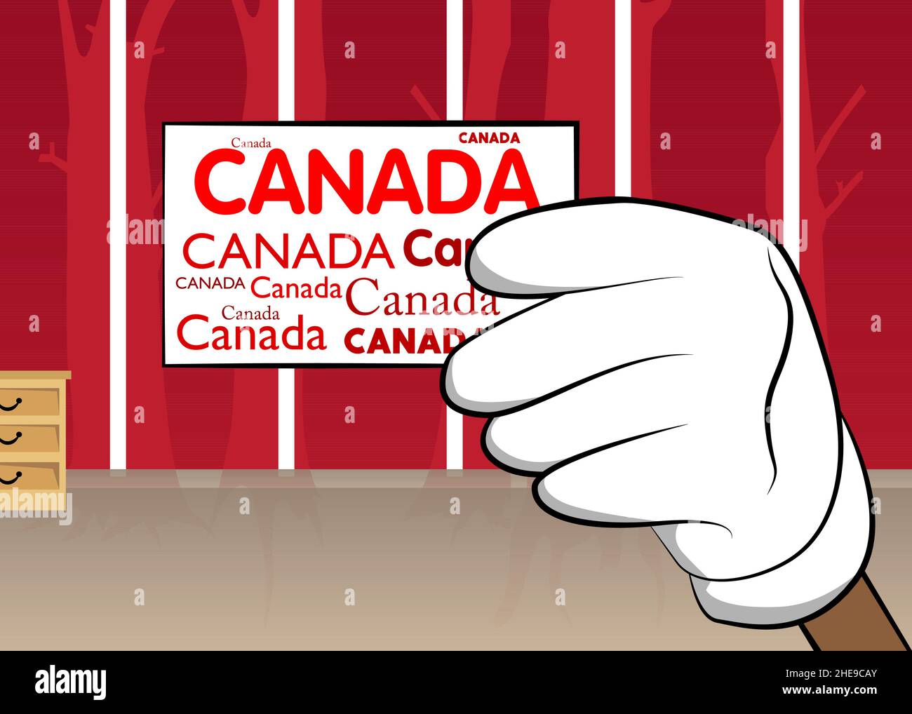 Handgehaltenes Banner mit Text aus Kanada. Die Arme wurden angehoben, um die Plakatwand zu zeigen. Gewerbliches, Pädagogisches Zeichen. Stock Vektor