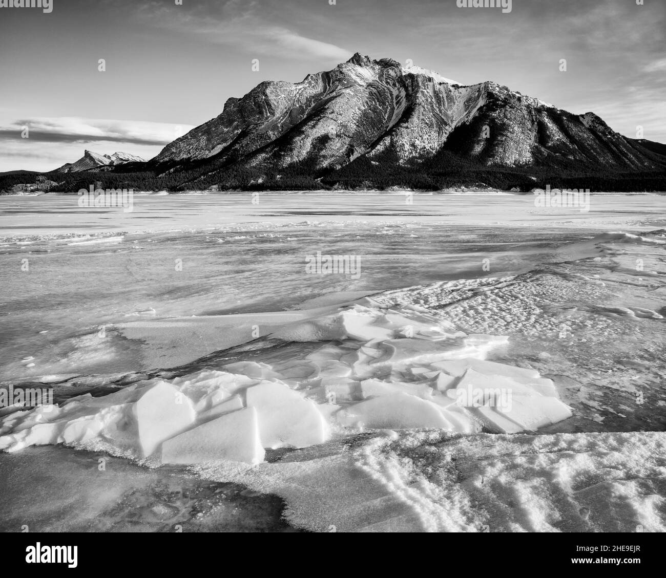Kanada, Alberta, die kanadischen Rockies, Mount Michener und Abraham Lake (bw) Stockfoto