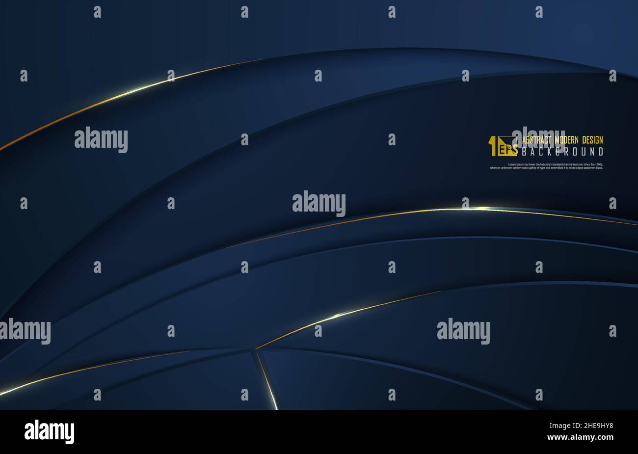 Abstraktes Luxus-goldenes Design auf klassischem blauen Schablonenvektor. Geschwungenes Design im Hintergrund der Geschäftslinie. Stock Vektor