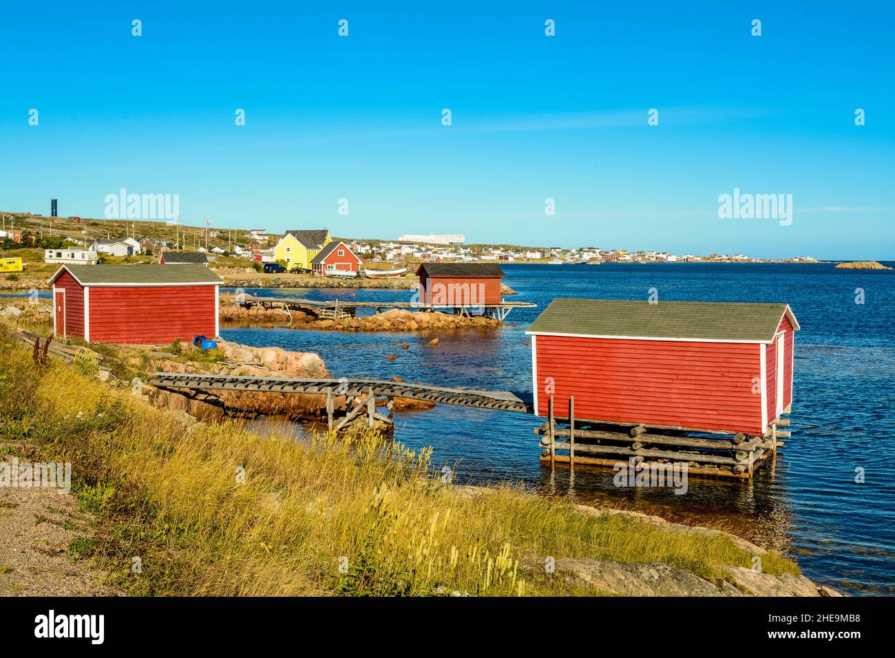 Bootshaus in Joe Batts Arm, Fogo Island, Neufundland, Kanada. Stockfoto