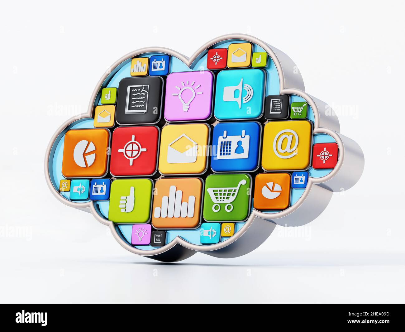 Generische Smartphone-Apps in Cloud-Form. 3D Abbildung. Stockfoto