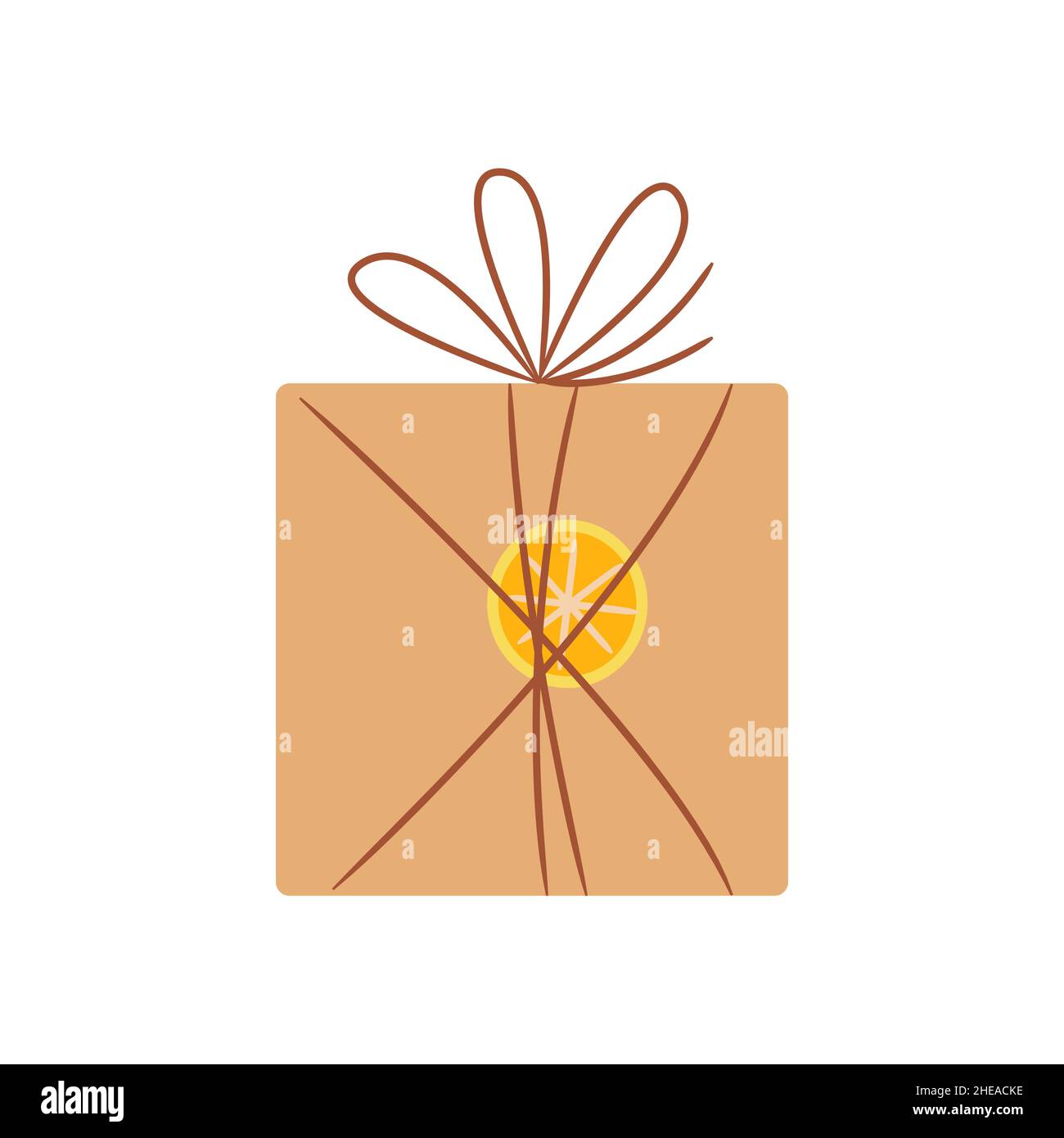 Das Geschenk ist in Kraftpapier verpackt und mit getrockneten Orangen verziert. Vektorgrafik im flachen Stil. Isolieren Stock Vektor