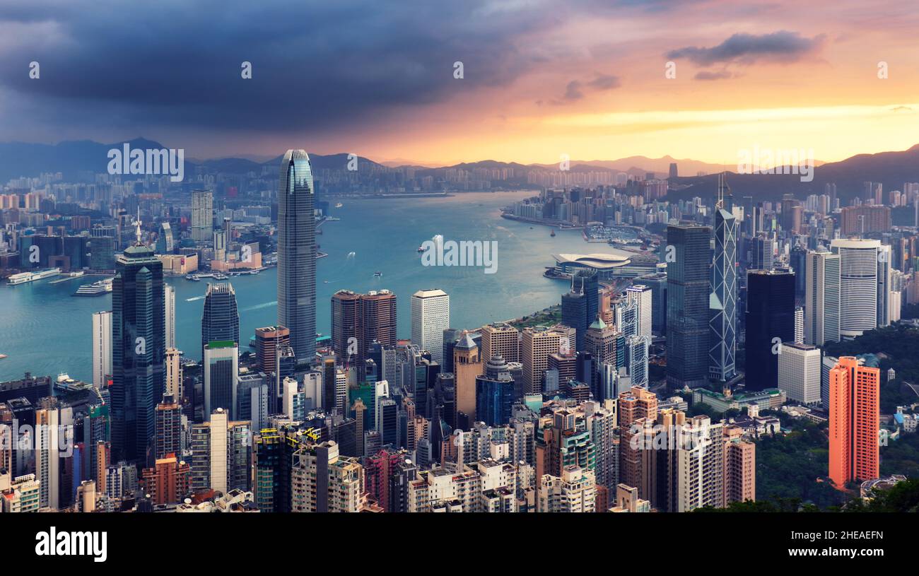 Hong Kong Stadtbild Panorama von Victoria Peak, China - Asien Stockfoto