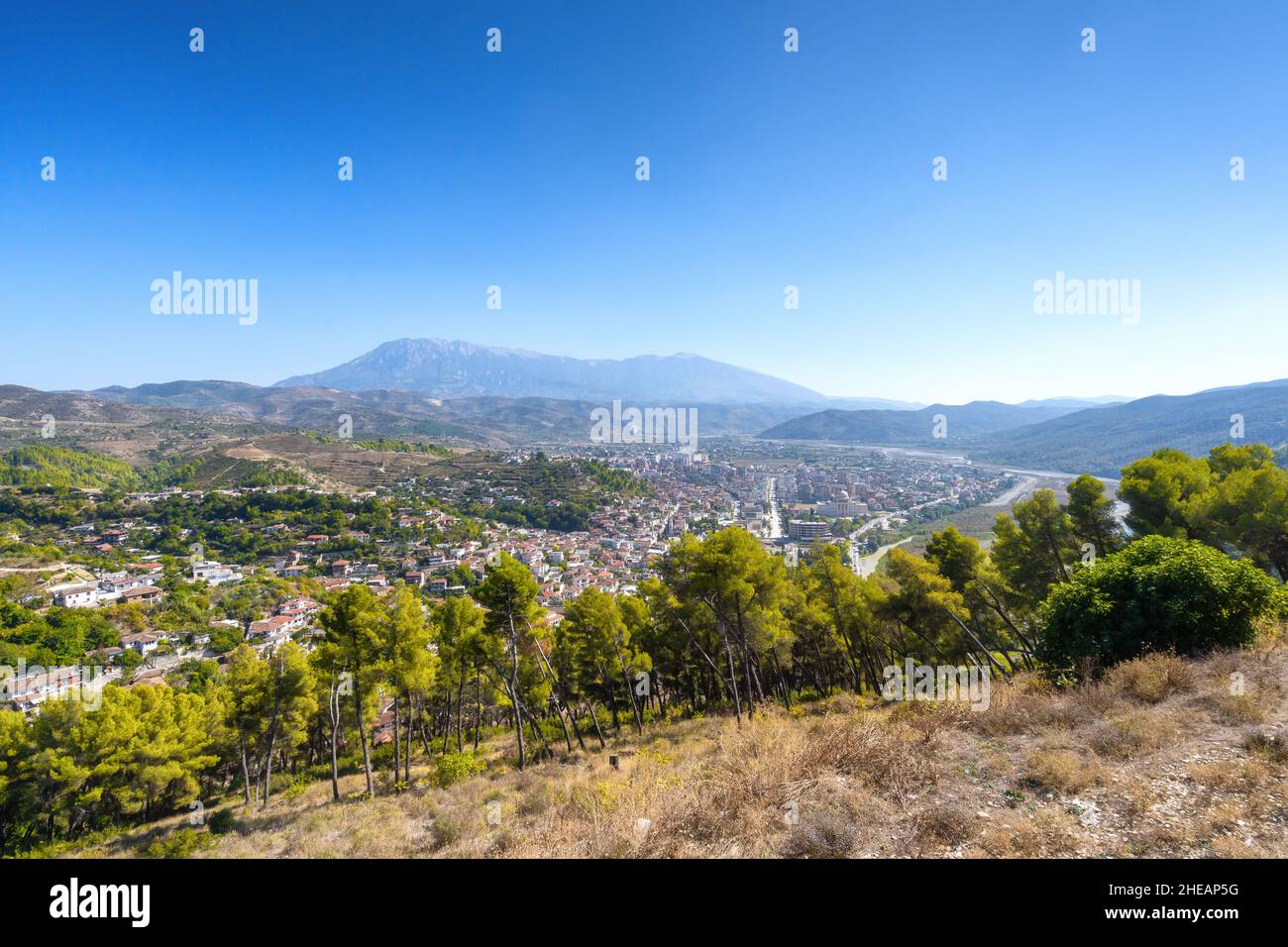 Blick auf das Stadtzentrum von berat in albanien Stockfoto