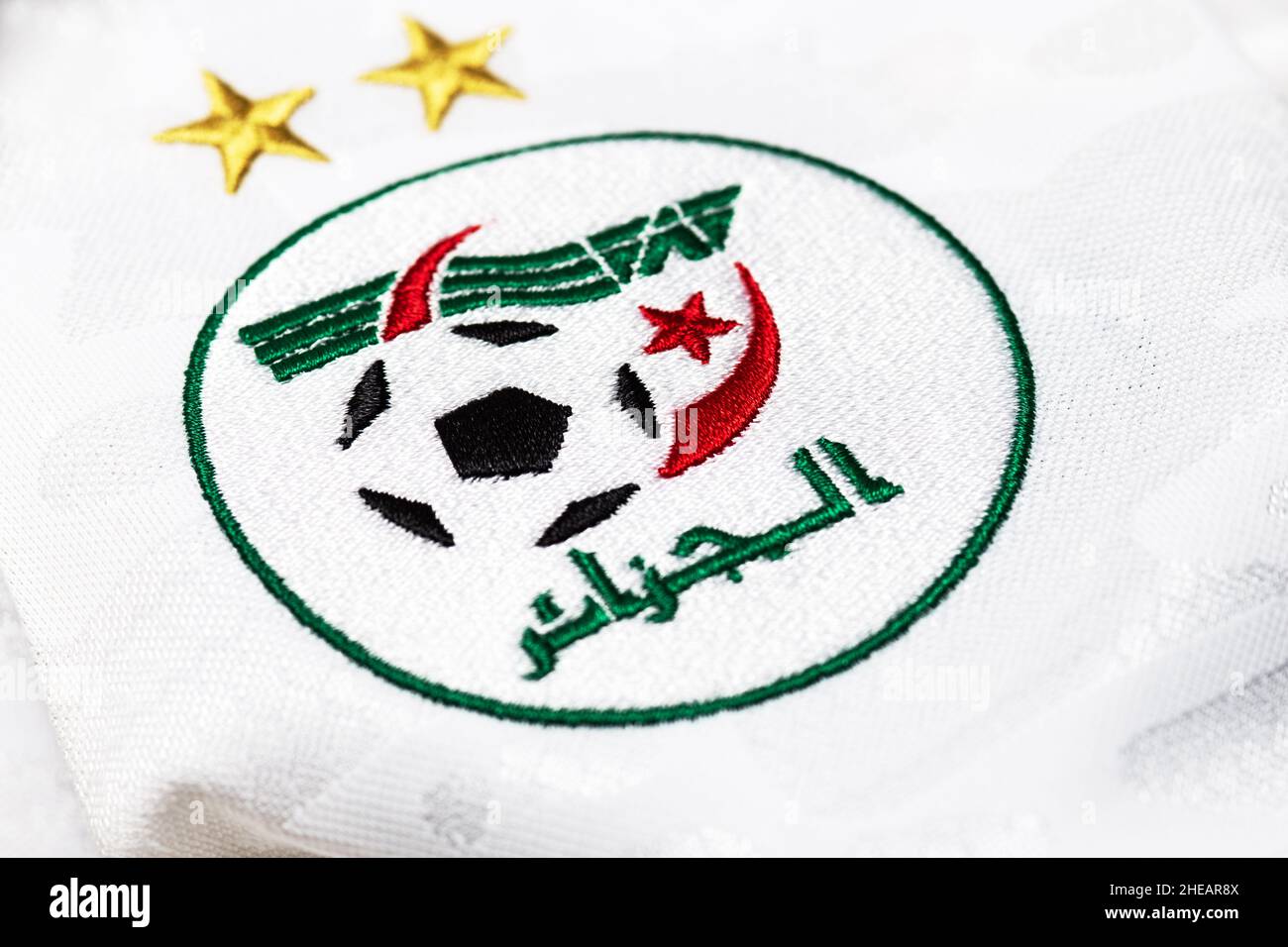 Nahaufnahme des algerischen Fußballnationalkastens Stockfoto