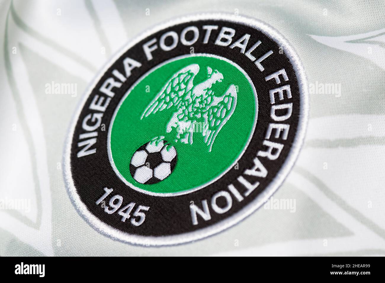 Nahaufnahme der nigerianischen Nationalmannschaft, Nike Fußballtrikot. AFCON 2022. Stockfoto
