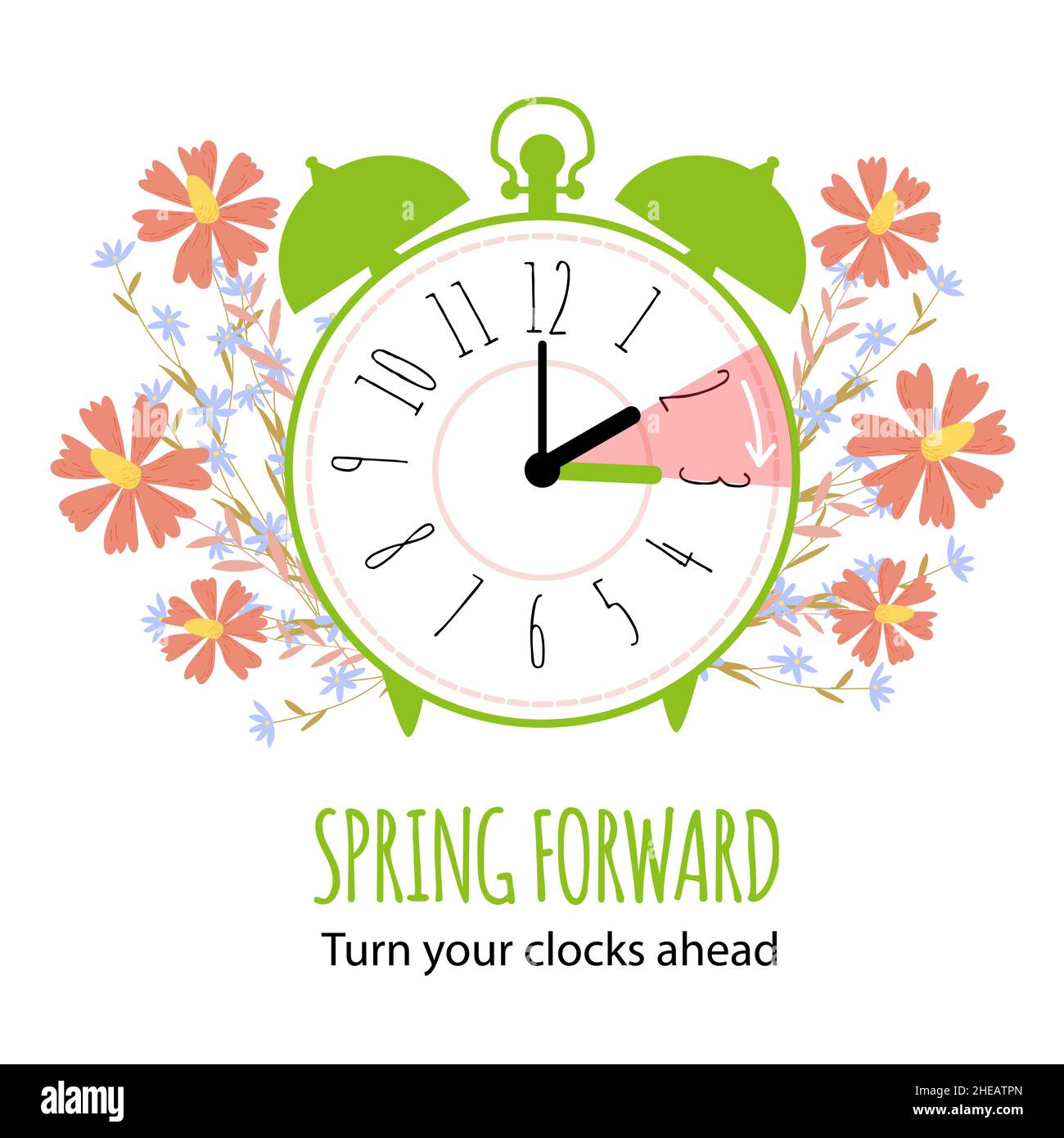 Die Sommerzeit beginnt. Spring Forward Konzept mit grafischem Wecker und Zeitplan, um Ihre Uhren im Frühjahr eine Stunde nach vorne zu stellen. Vektor-il Stock Vektor