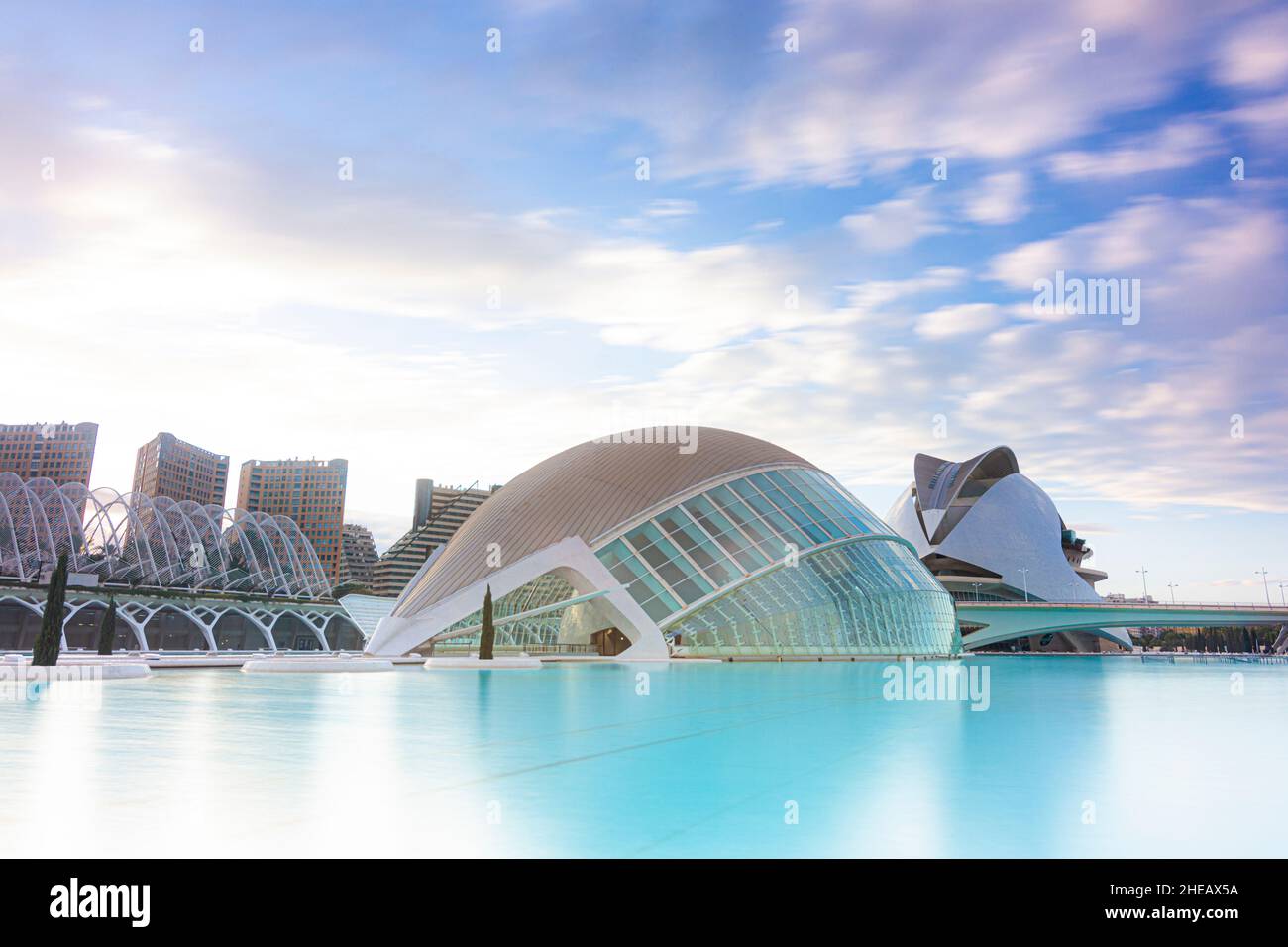 Stadt der Künste und Wissenschaften am späten Nachmittag - Valencia, Spanien Stockfoto