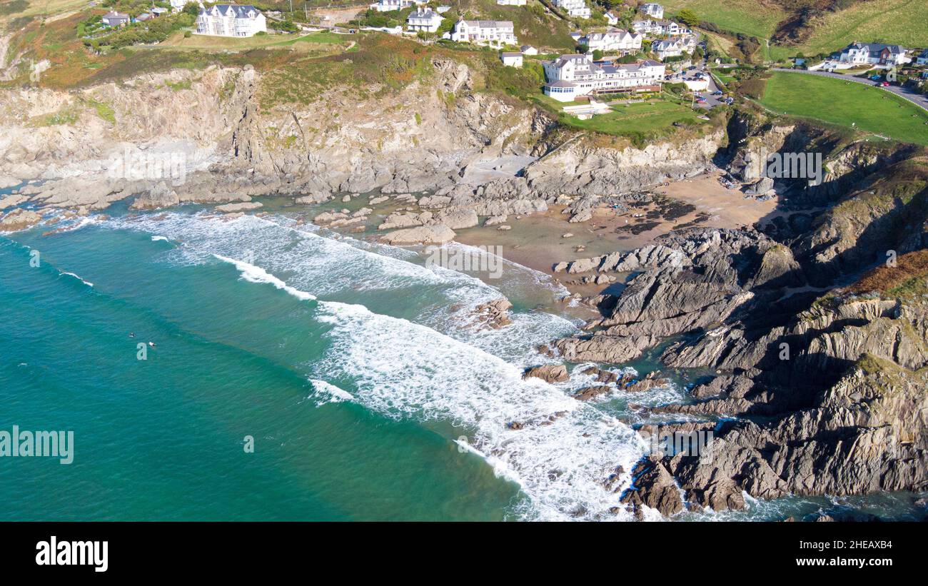 Combesgate Beach Luftaufnahme - Woolacombe, Devon, England Stockfoto