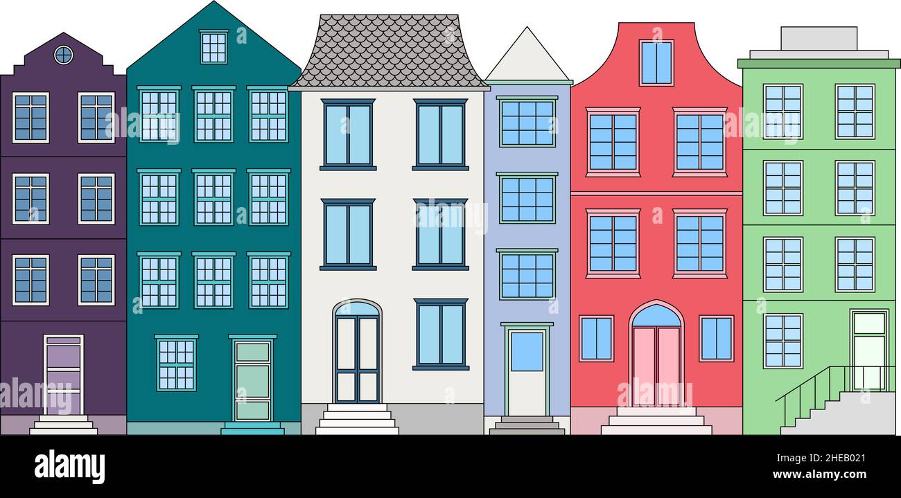 Reihe von farbigen Häusern, Vektor-Illustration Stock Vektor