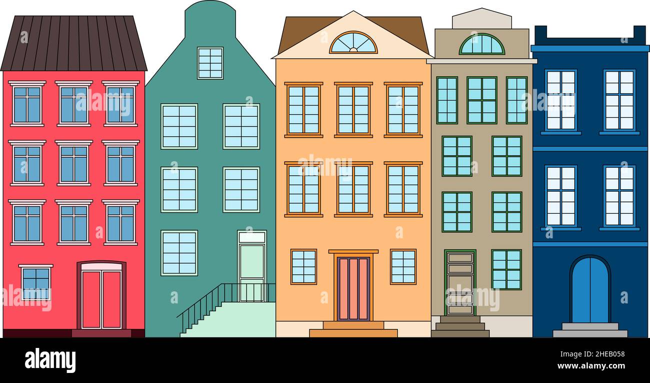 Reihe von farbigen Häusern, Vektor-Illustration Stock Vektor