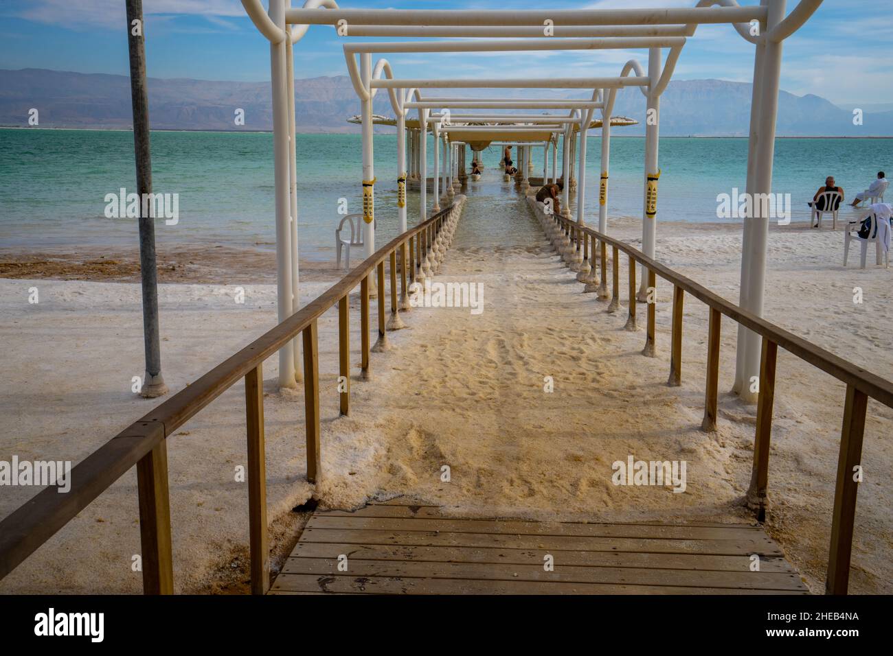 Baderampe an den Ufern des Toten Meeres, ein Bokek, Israel Stockfoto