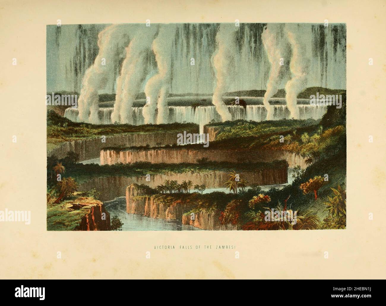 Victoria Falls of the Zambesi (Zambezi River also buchstabed Zambeze and Zambesi) aus dem Buch The life and Explorations of David Livingstone, LL.D., das als das Leben und die Erkundungen von Dr. Livingstone, dem großen Missionar Reisenden, untertitelt wurde, veröffentlicht in London von John G. Murdoch im Jahr 1870 Stockfoto