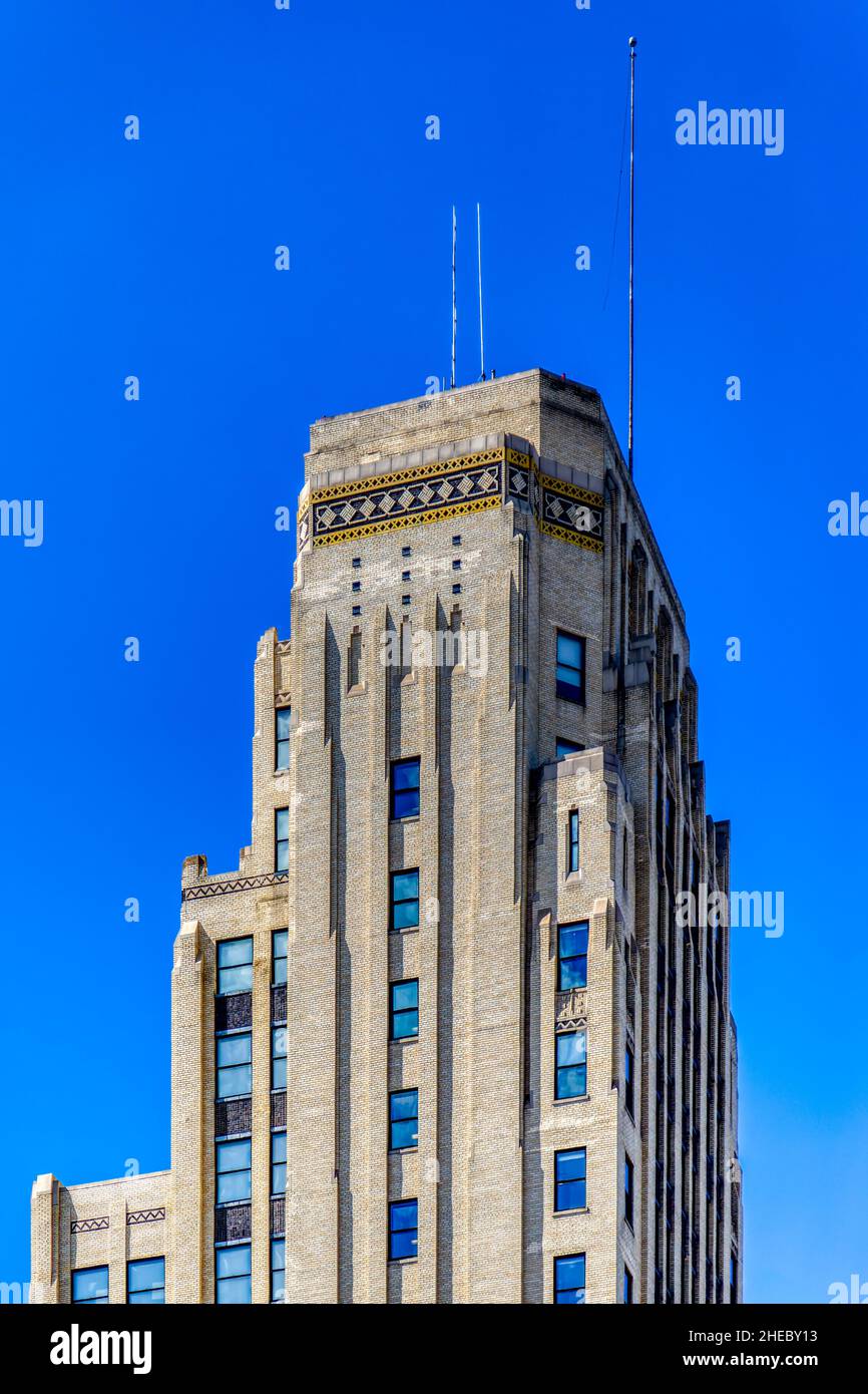 Deco in den CNB Apartments, adaptive Wiederverwendung der berühmten Central National Bank, Art déco-Wolkenkratzer in Richmond. Stockfoto