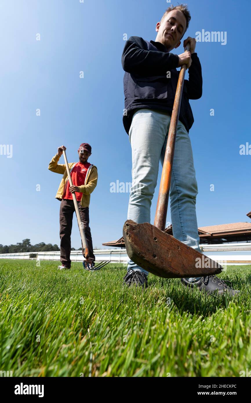 Frankreich, Gironde, Bassin d'Arcachon, La Teste-de-Buch, La Teste-de-Buch Hippodrome, Pferderennen Stockfoto