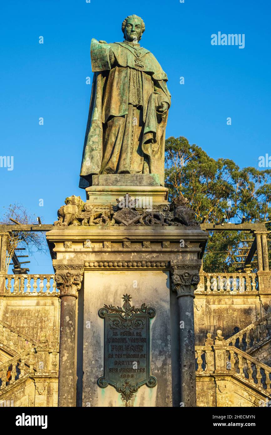 Spanien, Galizien, Santiago de Compostela, die Altstadt (UNESCO-Weltkulturerbe), Alameda-Park, Statue von Manuel Ventura Figueroa (1708-1783), Erzbischof von Compostela und Politiker zur Zeit von Carlos III Stockfoto