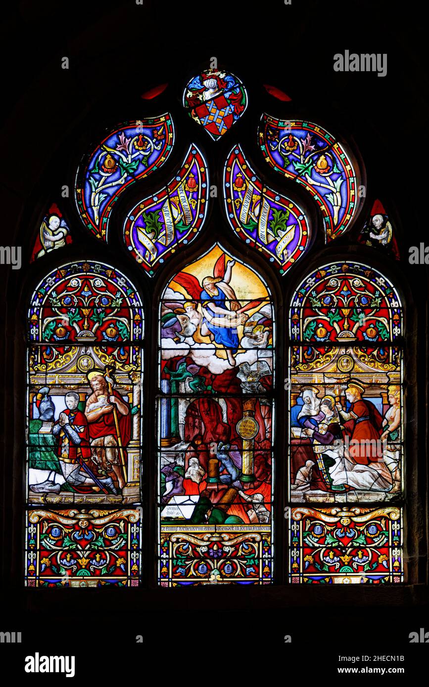 Frankreich, Finistere, St Pol du Leon, St Paul Aurlien Kathedrale, Buntglasfenster Stockfoto