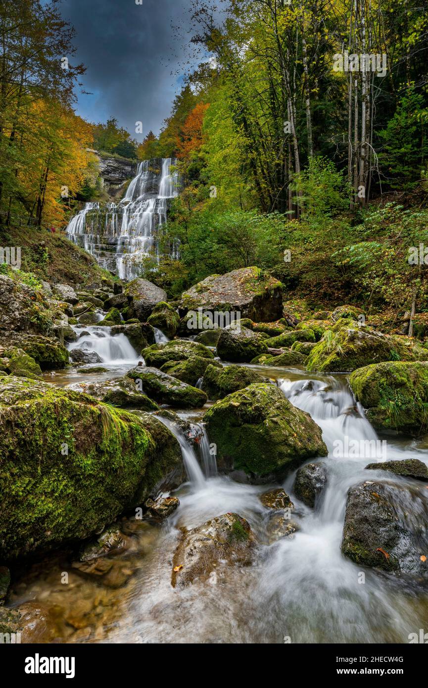 Frankreich, Jura, Jura-Massiv, Naturpark des Hochjuras, Menetrux en Joux, Wasserfälle des Herisson, Wasserfall des Fan Stockfoto