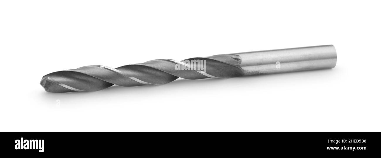 Großer Metallbohrer Isoliert Auf Weiß. Seitenansicht. Stockfoto