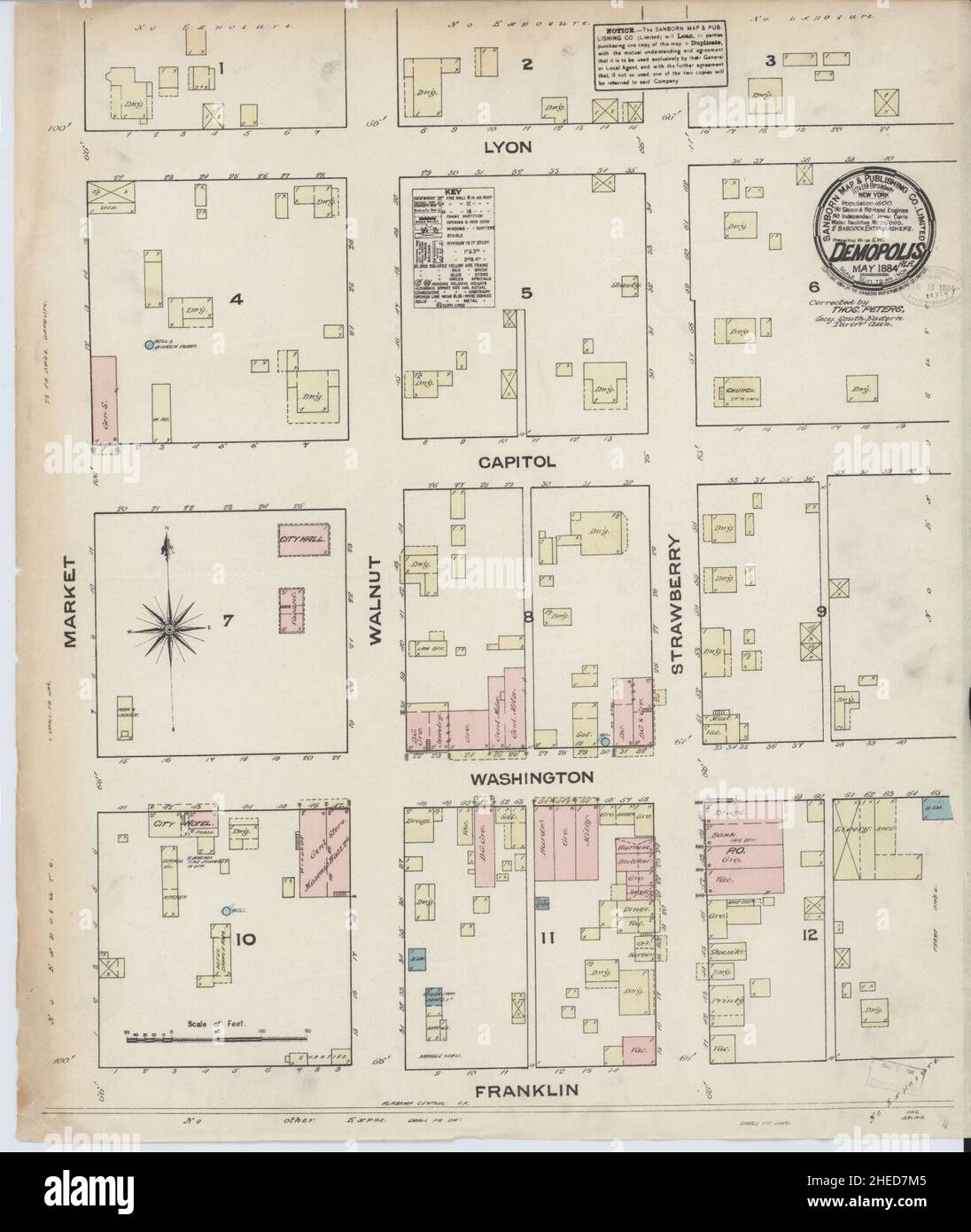 Sanborn Feuerversicherungskarte aus Demopolis, Marengo County, Alabama. Stockfoto