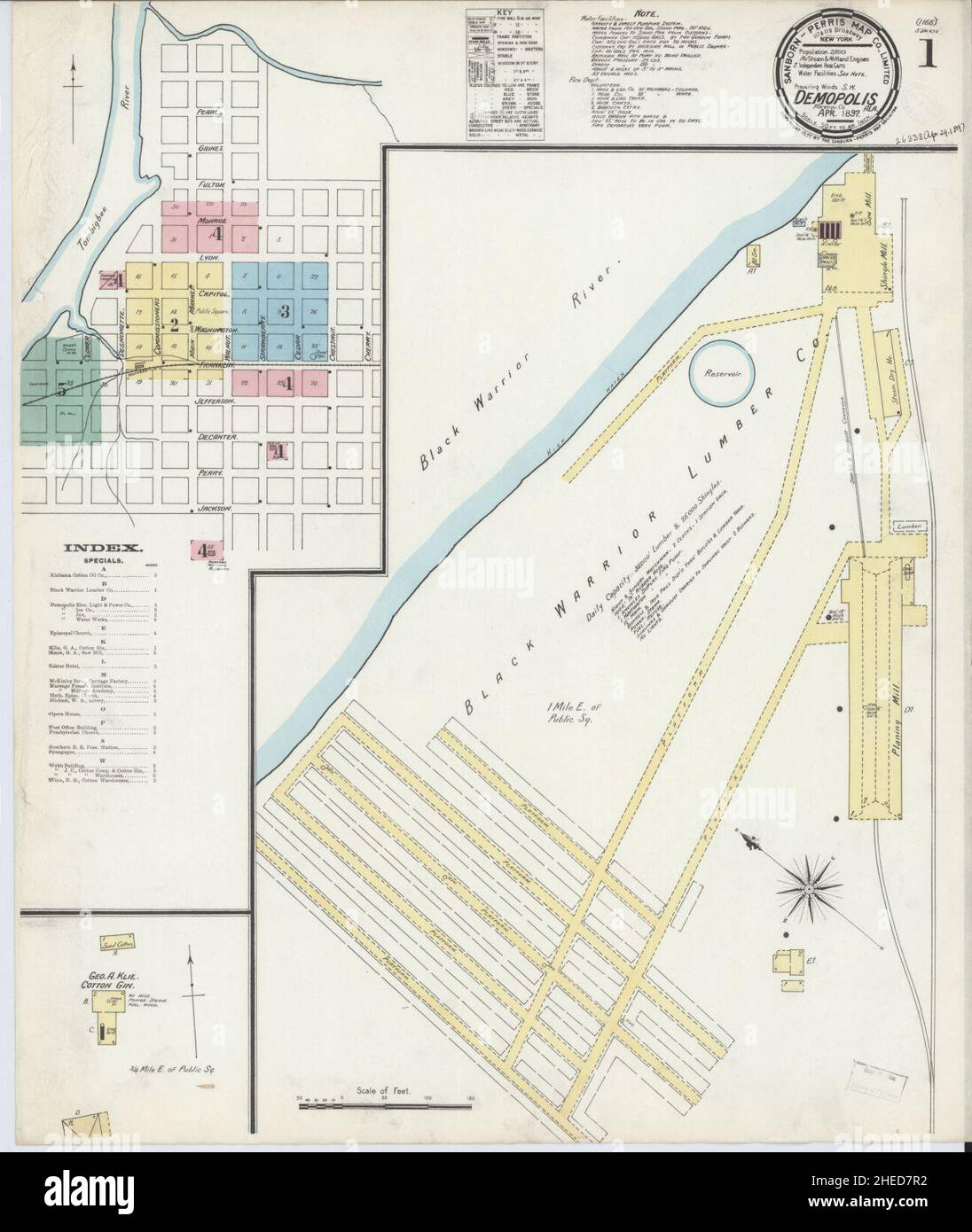 Sanborn Feuerversicherungskarte aus Demopolis, Marengo County, Alabama. Stockfoto