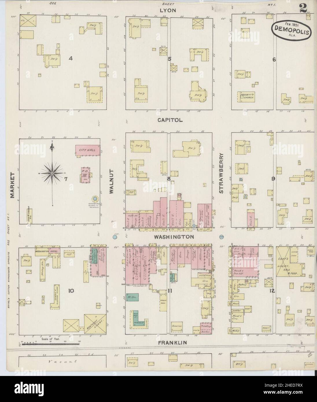 Sanborn Feuerversicherungskarte aus Demopolis, Marengo County, Alabama. Stockfoto