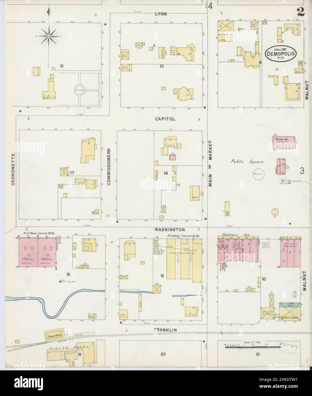 Sanborn Feuerversicherungskarte aus Demopolis, Marengo County, Alabama. Stockfoto