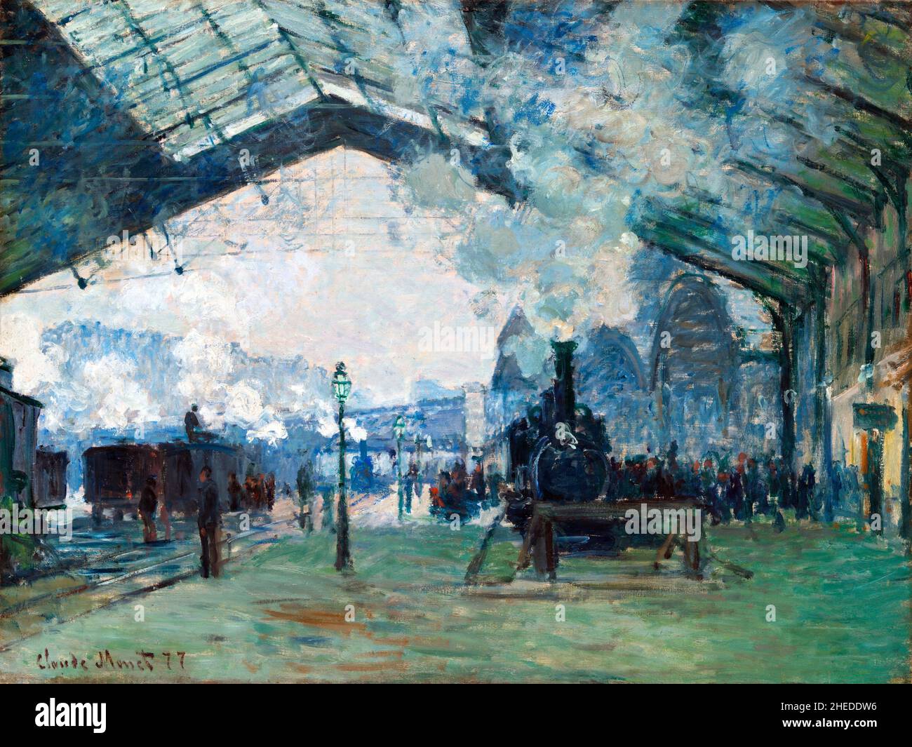 Ankunft des Normandie-Zuges, Gare Saint-Lazare von Claude Monet (1840-1926), Öl auf Leinwand, 1877 Stockfoto
