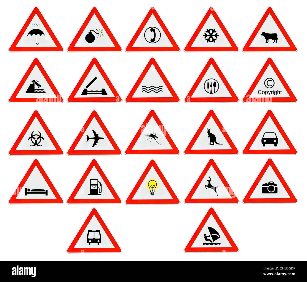 Lot rotes Dreieck Achtung Straßenschild Stockfoto