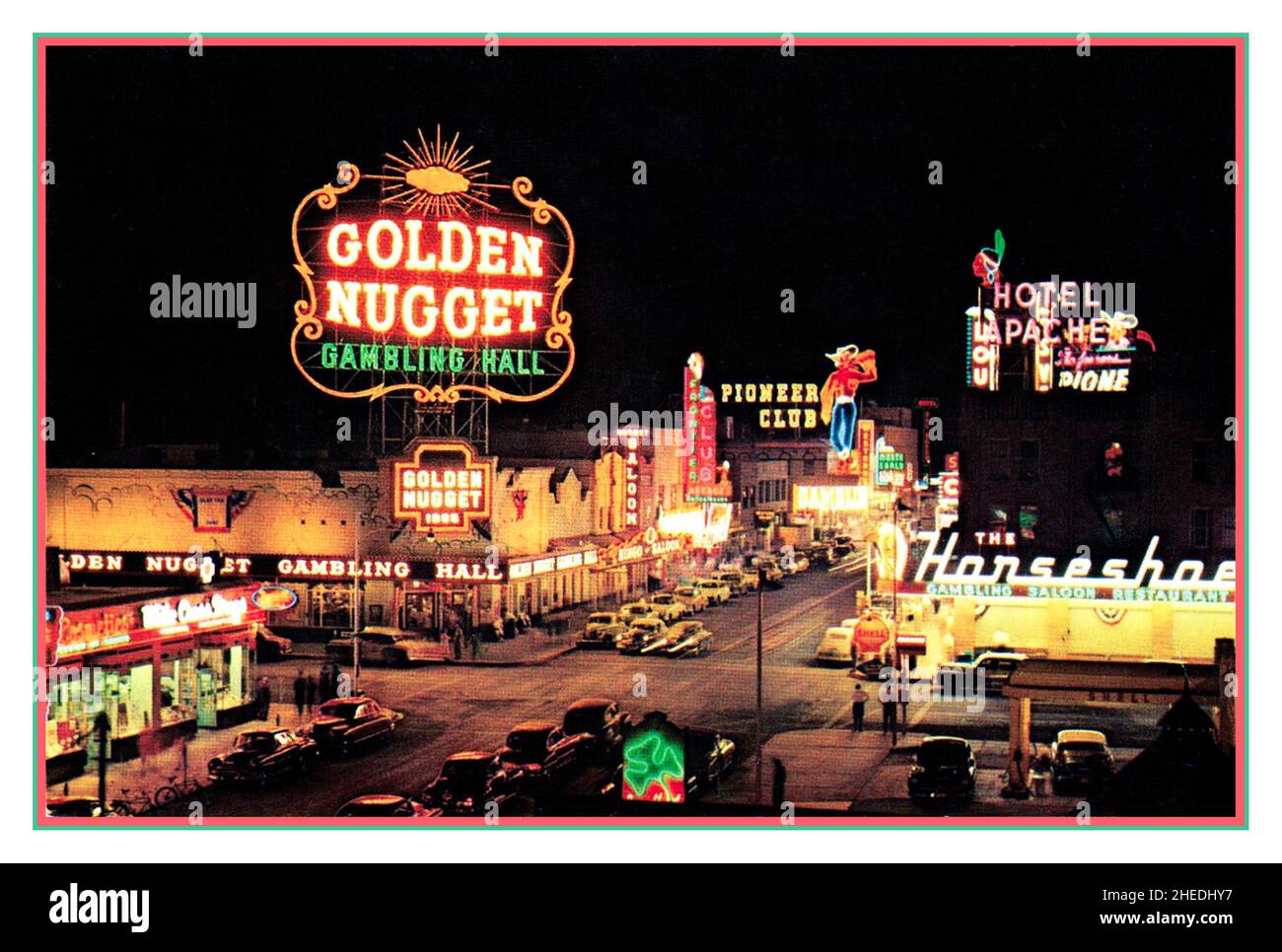 1950s Las Vegas Vintage Retro Spielhallen bei Nacht Fremont Street Nevada USA Stockfoto