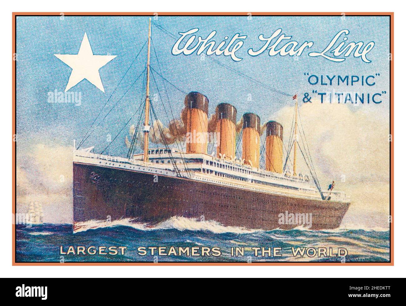 Vintage Titanic/Olympic 1910 Broschürencover und Poster „WHITE STAR LINE“, größte Dampfschiffer der Welt Stockfoto