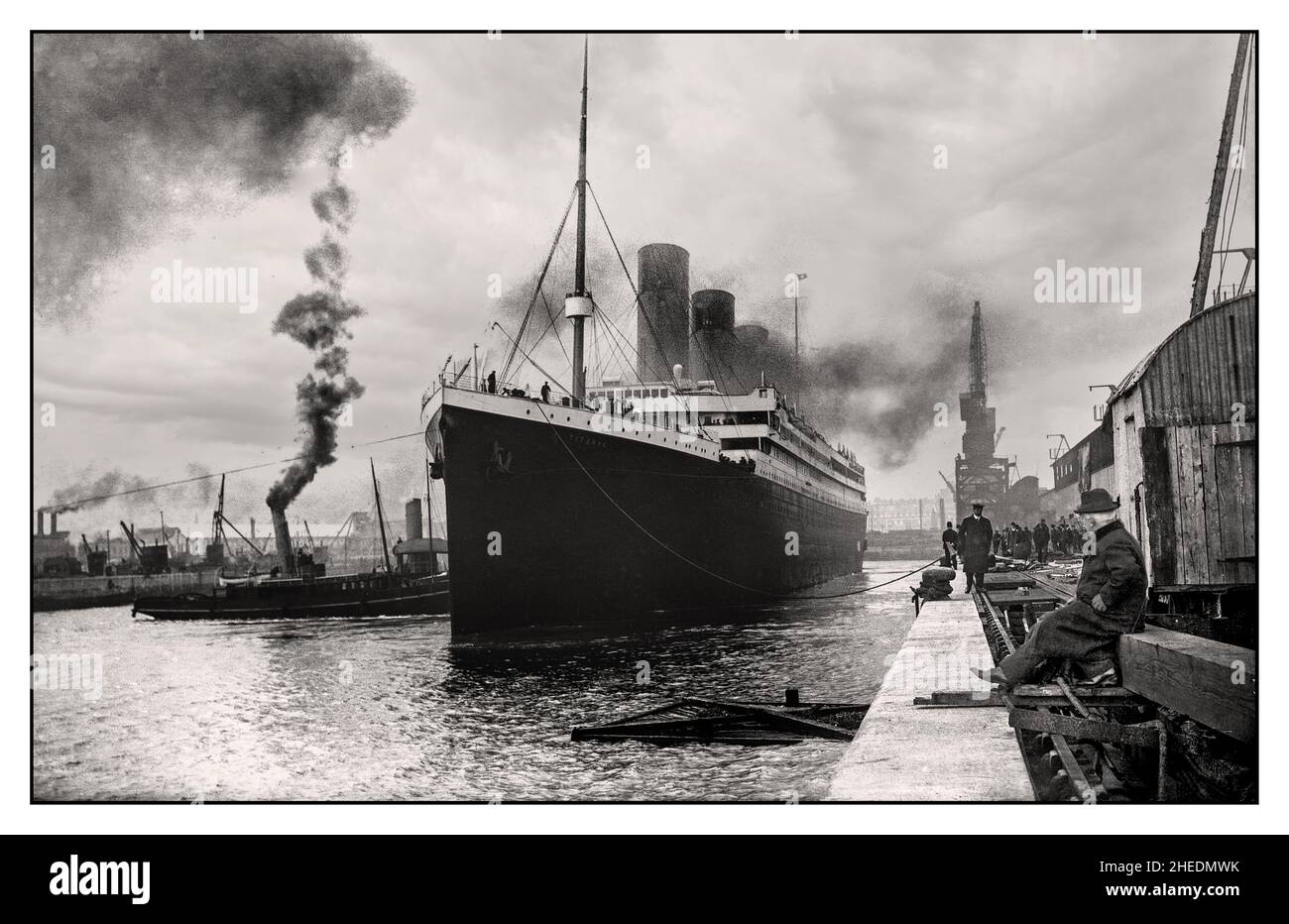 RMS Titanic an den Docks von Belfast für Seeversuche und Abfahrt nach Southampton Datum 2nd. April 1912 Stockfoto